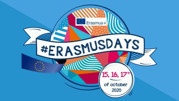 infographie avec texte : "#ErasmusDays. 15,16,17th of october 2020. logo Europe Erasmus +"