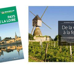 guide Michelin et à côté photo de vignes et d'un moulin